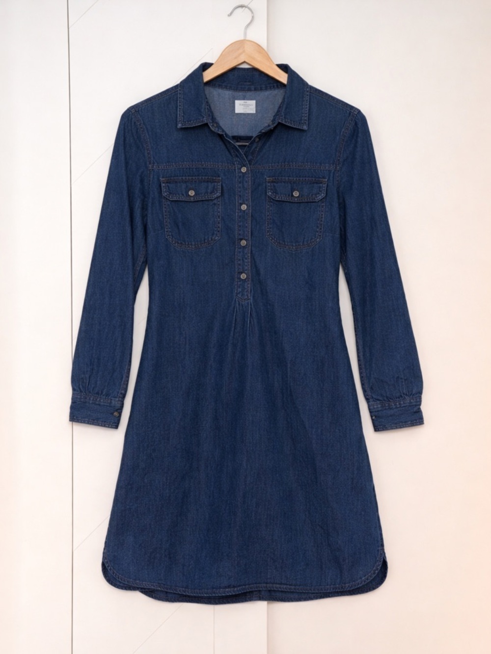 Old Navy Dark Wash Chambray Cotton Shirt Dress Snap Front Pockets Size S - Picture 3 of 8